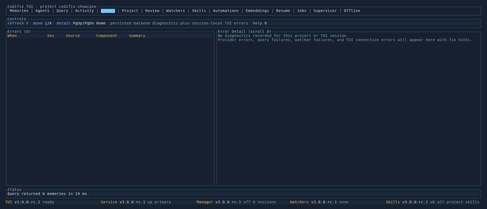 Codifix errors tab
